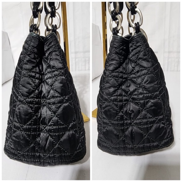 Authentic CHRISTIAN DIOR Cannage Quilted Satin Charming Lock Tote Bag Black - Picture 9 of 13